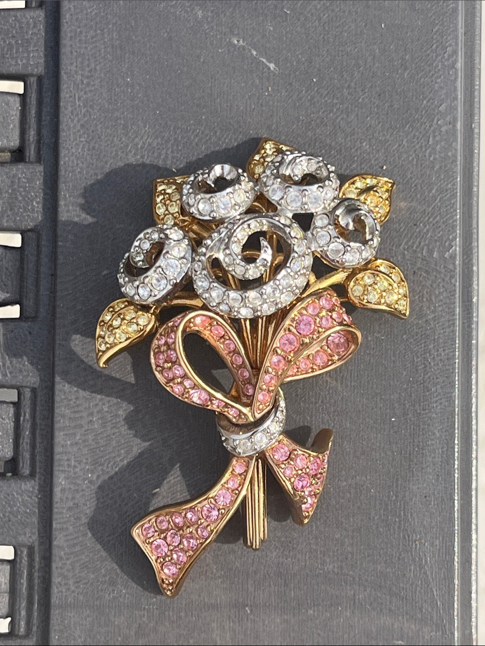 Swarovski Crystal bouquet Brooch Gold and Silver toned signed 98 with Swan logo